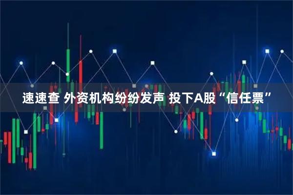 速速查 外资机构纷纷发声 投下A股“信任票”